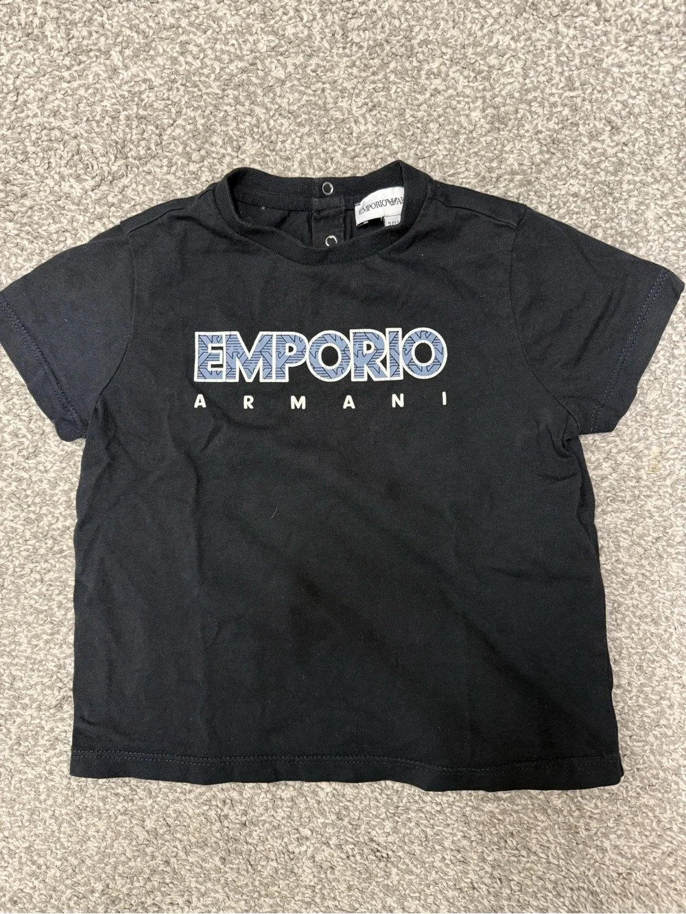 Emporio Armani Black Kids Short Sleeve Logo Tee with Blue Accent